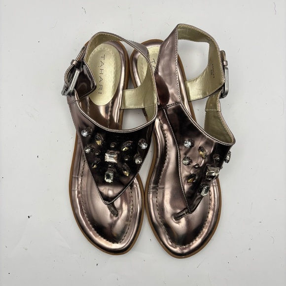 Tahari Metallic Taupe Sandals with Embellishments Size 9 - Picture 3 of 9